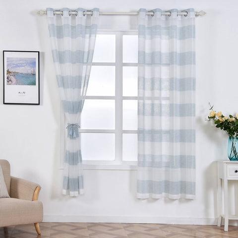 Light blue striped sheer curtains