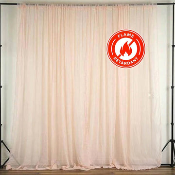 2 Pack Blush Sheer Chiffon Event Curtain Drapes, Durable Flame Resistant Premium Organza Backdrop Event Panels With Rod Pockets - 10ftx10ft