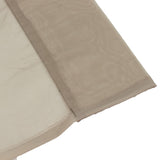 Close-up of beige sheer fabric hem and stitched seam detail