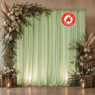 Green floral wedding backdrop with candles and lanterns, flame retardant curtains
