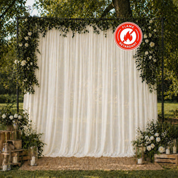 10ft x 10ft Chiffon Backdrop Curtain Panel – Ivory Durable Flame Resistant Sheer Draping Fabric with Rod Pocket