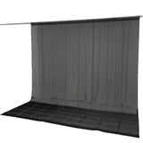 Black photo booth backdrop curtain with floor sweep and support pole