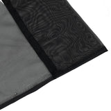 Black and gray sheer fabric close-up with stitched hem