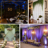 Wedding and event backdrop decorations with drapes, florals, and candles
