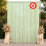 Mint green flame-retardant sheer wedding backdrop curtain with floral decor