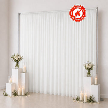 10ft x 12ft Chiffon Backdrop Curtain Panel – Ivory Durable Flame Resistant Sheer Draping Fabric with Rod Pocket