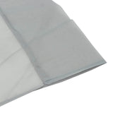 Light gray fabric folded corner close-up with stitched hem