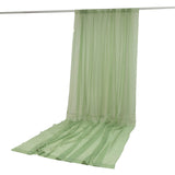 Light green sheer curtain panel with rod pocket, draped on a rod#whtbkgd