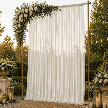 10ft x 14ft Chiffon Backdrop Curtain Panel – Ivory Durable Flame Resistant Sheer Draping Fabric with Rod Pocket