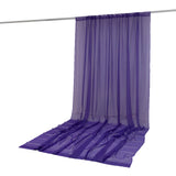 Purple sheer curtain panel hanging on rod with draped fabric on floor#whtbkgd