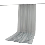 Sheer gray curtain panel draped on a rod, elegant home decor backdrop#whtbkgd