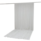 White sheer voile curtain panel hanging on a rod with floor-length drape#whtbkgd