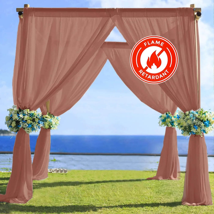 5ftx14ft Premium Terracotta (Rust) Chiffon Curtain Panel, Durable Flame Resistant Backdrop