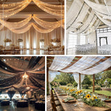 Elegant drapery and lighting for event decor in various settings.
