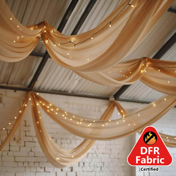 5ftx32ft Premium Natural Chiffon Curtain Panel, Durable Flame Resistant Backdrop Ceiling Drapery With Rod Pocket