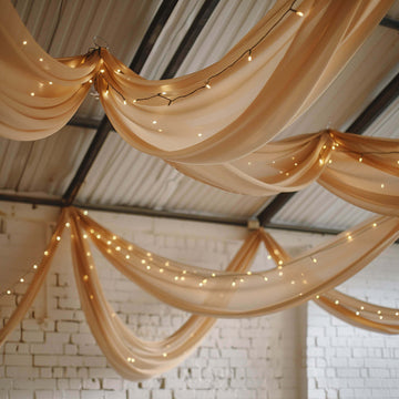 5ftx32ft Premium Natural Chiffon Curtain Panel, Durable Flame Resistant Backdrop Ceiling Drapery With Rod Pocket