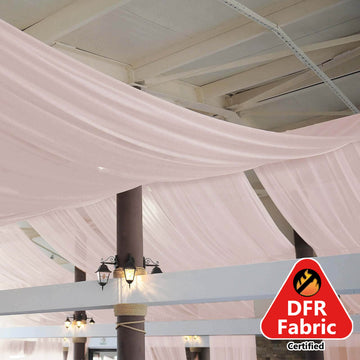 5ftx32ft Premium Blush Chiffon Curtain Panel, Durable Flame Resistant Backdrop Ceiling Drapery With Rod Pocket