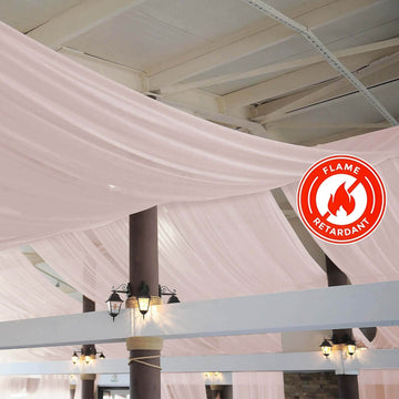 5ftx32ft Premium Blush Chiffon Curtain Panel, Durable Flame Resistant Backdrop Ceiling Drapery With Rod Pocket