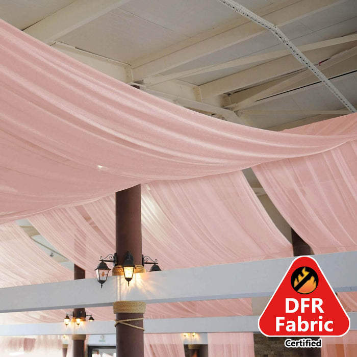 5ftx32ft Premium Dusty Rose Chiffon Curtain Panel, Backdrop Ceiling Drapery With Rod Pocket