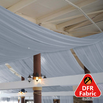 5ftx32ft Premium Dusty Blue Chiffon Curtain Panel, Durable Flame Resistant Backdrop Ceiling Drapery With Rod Pocket