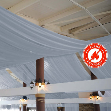 5ftx32ft Premium Dusty Blue Chiffon Curtain Panel, Durable Flame Resistant Backdrop Ceiling Drapery With Rod Pocket