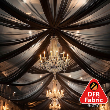 5ftx32ft Premium Black Chiffon Curtain Panel, Durable Flame Resistant Backdrop Ceiling Drapery With Rod Pocket