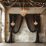 Premium Black Chiffon Curtain Panel, Backdrop Ceiling Drapery With Rod Pocket