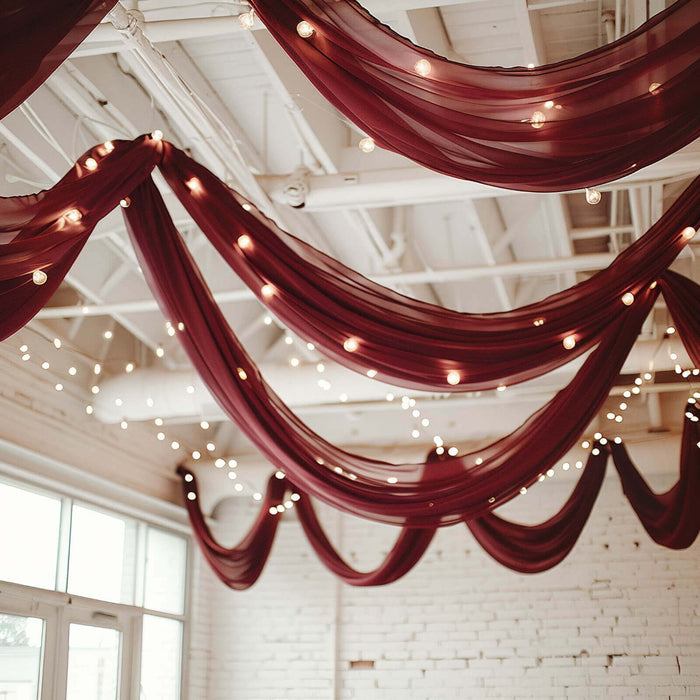 Premium Burgundy Chiffon Curtain Panel, Backdrop Ceiling Drapery With Rod Pocket