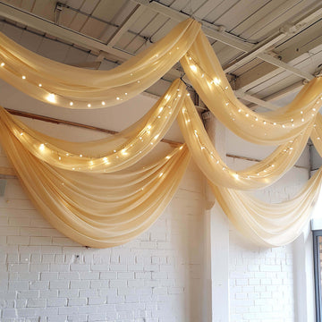 5ftx32ft Premium Champagne Chiffon Curtain Panel, Durable Flame Resistant Backdrop Ceiling Drapery With Rod Pocket