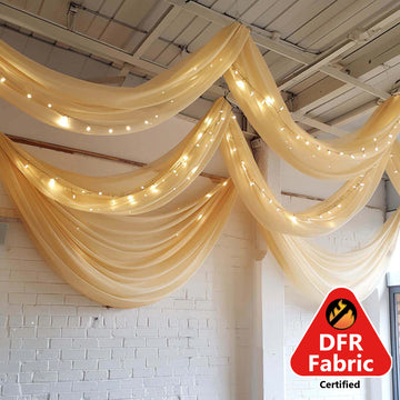 5ftx32ft Premium Champagne Chiffon Curtain Panel, Durable Flame Resistant Backdrop Ceiling Drapery With Rod Pocket