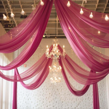 5ftx32ft Premium Fuchsia Chiffon Curtain Panel, Durable Flame Resistant Backdrop Ceiling Drapery With Rod Pocket