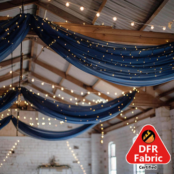 5ftx32ft Premium Navy Blue Chiffon Curtain Panel, Durable Flame Resistant Backdrop Ceiling Drapery With Rod Pocket