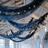 Premium Navy Blue Chiffon Curtain Panel, Backdrop Ceiling Drapery With Rod Pocket