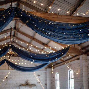 5ftx32ft Premium Navy Blue Chiffon Curtain Panel, Durable Flame Resistant Backdrop Ceiling Drapery With Rod Pocket