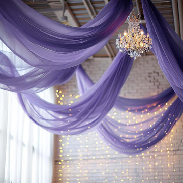 5ftx32ft Premium Purple Chiffon Curtain Panel, Durable Flame Resistant Backdrop Ceiling Drapery With Rod Pocket