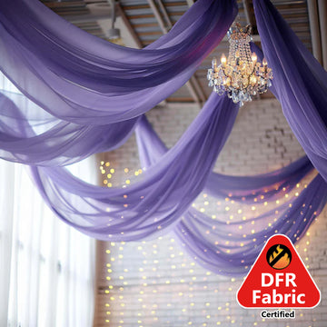 5ftx32ft Premium Purple Chiffon Curtain Panel, Durable Flame Resistant Backdrop Ceiling Drapery With Rod Pocket