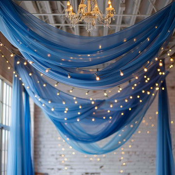 5ftx32ft Premium Royal Blue Chiffon Curtain Panel, Durable Flame Resistant Backdrop Ceiling Drapery With Rod Pocket