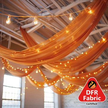 5ftx32ft Premium Terracotta (Rust) Chiffon Curtain Panel, Durable Flame Resistant Backdrop Ceiling Drapery With Rod Pocket