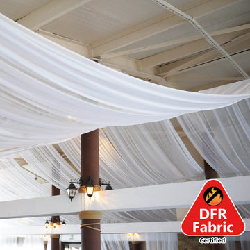 5ftx32ft Premium White Chiffon Curtain Panel, Durable Flame Resistant Backdrop Ceiling Drapery With Rod Pocket