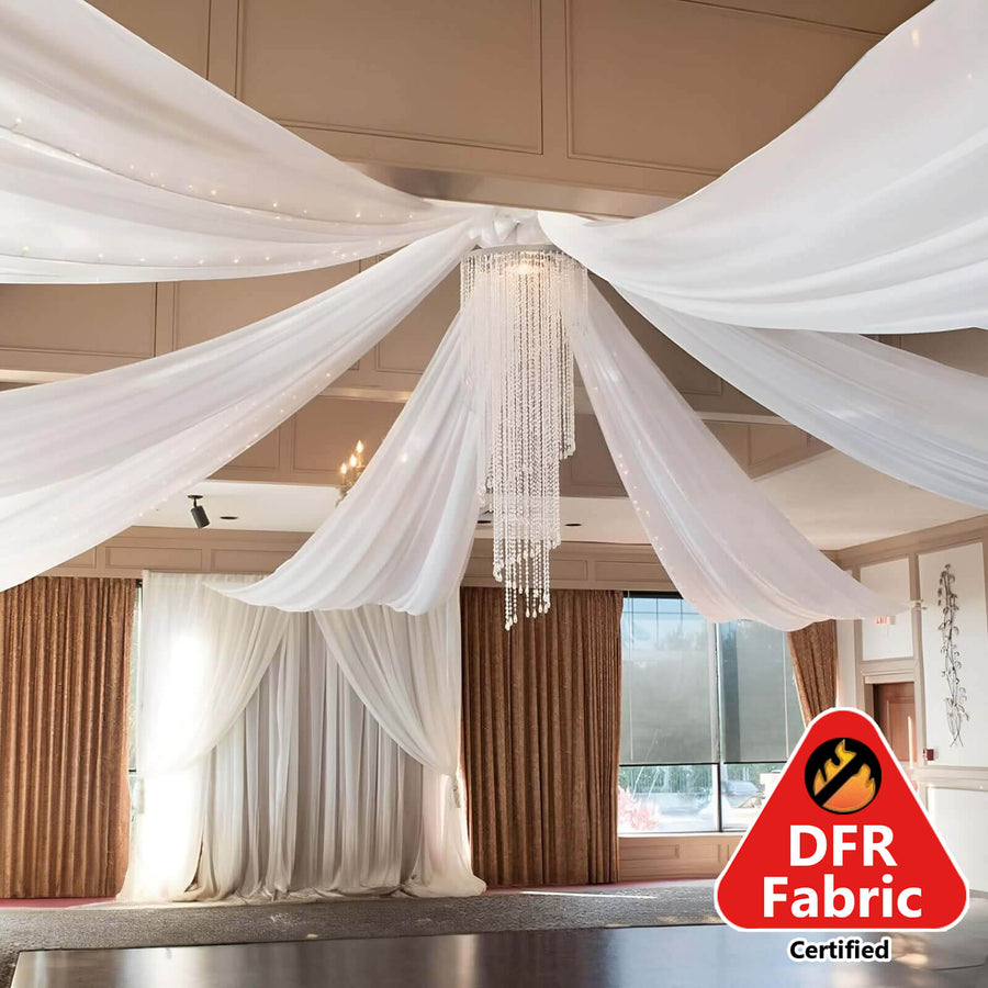 10ftx40ft White Sheer Ceiling Drape Curtain Panels Durable Flame Resistant Fabric