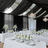 Elegant wedding reception with floral arrangements and chandeliers.