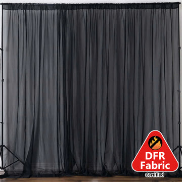 2 Pack Black Sheer Chiffon Event Curtain Drapes, Durable Flame Resistant Premium Organza Backdrop Event Panels With Rod Pockets - 10ftx10ft