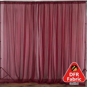 2 Pack Burgundy Sheer Chiffon Event Curtain Drapes, Durable Flame Resistant Premium Organza Backdrop Event Panels With Rod Pockets - 10ftx10ft