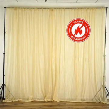 2 Pack Champagne Sheer Chiffon Event Curtain Drapes, Durable Flame Resistant Premium Organza Backdrop Event Panels With Rod Pockets - 10ftx10ft