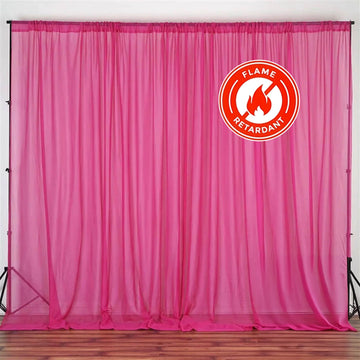 2 Pack Fuchsia Sheer Chiffon Event Curtain Drapes, Durable Flame Resistant Premium Organza Backdrop Event Panels With Rod Pockets - 10ftx10ft