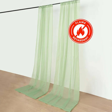 2 Pack Sage Green Sheer Chiffon Event Curtain Drapes, Durable Flame Resistant Premium Organza Backdrop Event Panels With Rod Pockets - 10ftx10ft