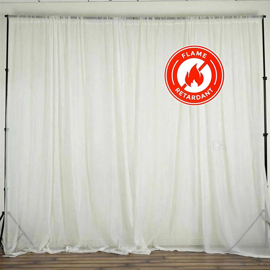 Ivory Fire Retardant Sheer Organza Premium Curtain Panel Backdrops With Rod Pockets#whtbkgd