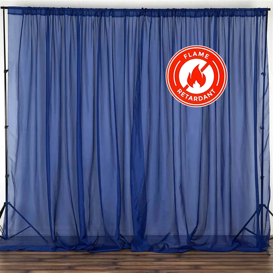 Navy Blue Fire Retardant Sheer Organza Premium Curtain Panel Backdrops With Rod Pockets - 10ftx10ft