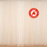 Flame-retardant sheer curtains in soft beige color, hanging on a rod#whtbkgd