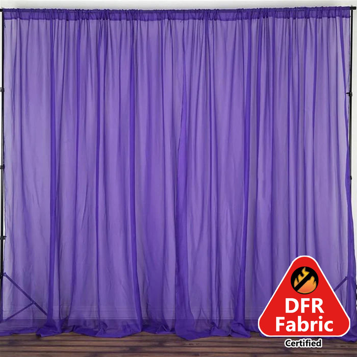 Purple Fire Retardant Sheer Organza Premium Curtain Panel Backdrops With Rod Pockets - 10ftx10ft